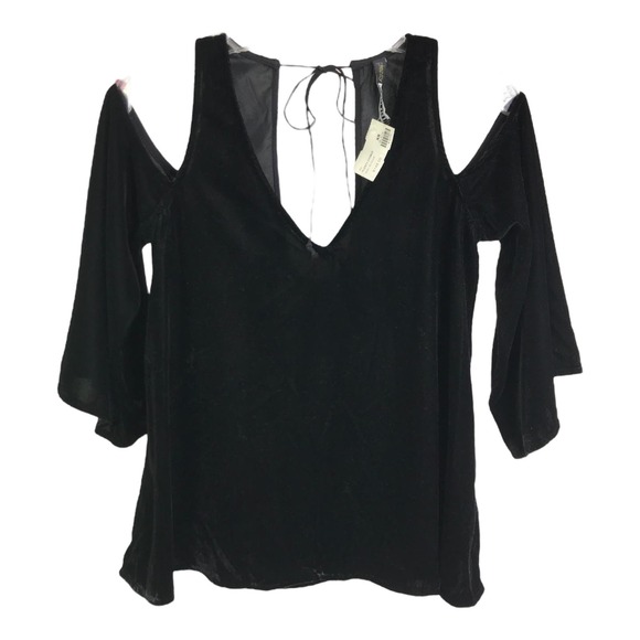 Plenty By Tracy Reese Women's Sexy Blouse Cold Shoulder Black Velvet‎ Sz XS NWT - Picture 1 of 12